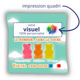 Sachet d'oursons gélifiés vegan & sans sucre 50g personnalisés fabriqué en France 🇫🇷