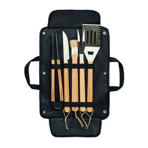 5 Outils Bbq Dans Une Pochette Allier Personnalisable Noir Plein Air